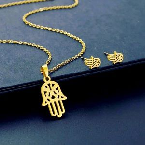 Hamsa Necklace and Earring Set Stainless Steel
